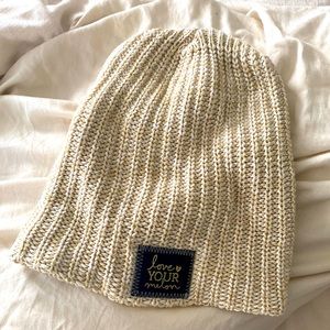 Love Your Melon beige and gold beanie